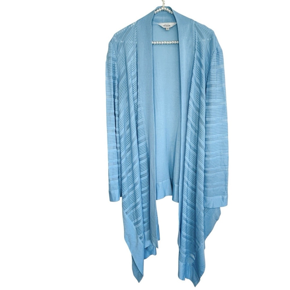 Misook Asymmetrical Cardigan XL Blue Sheer Minimalist Open Quiet Luxury‎ Coastal